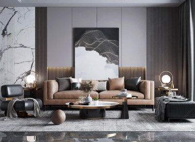 现代客厅3D模型下载